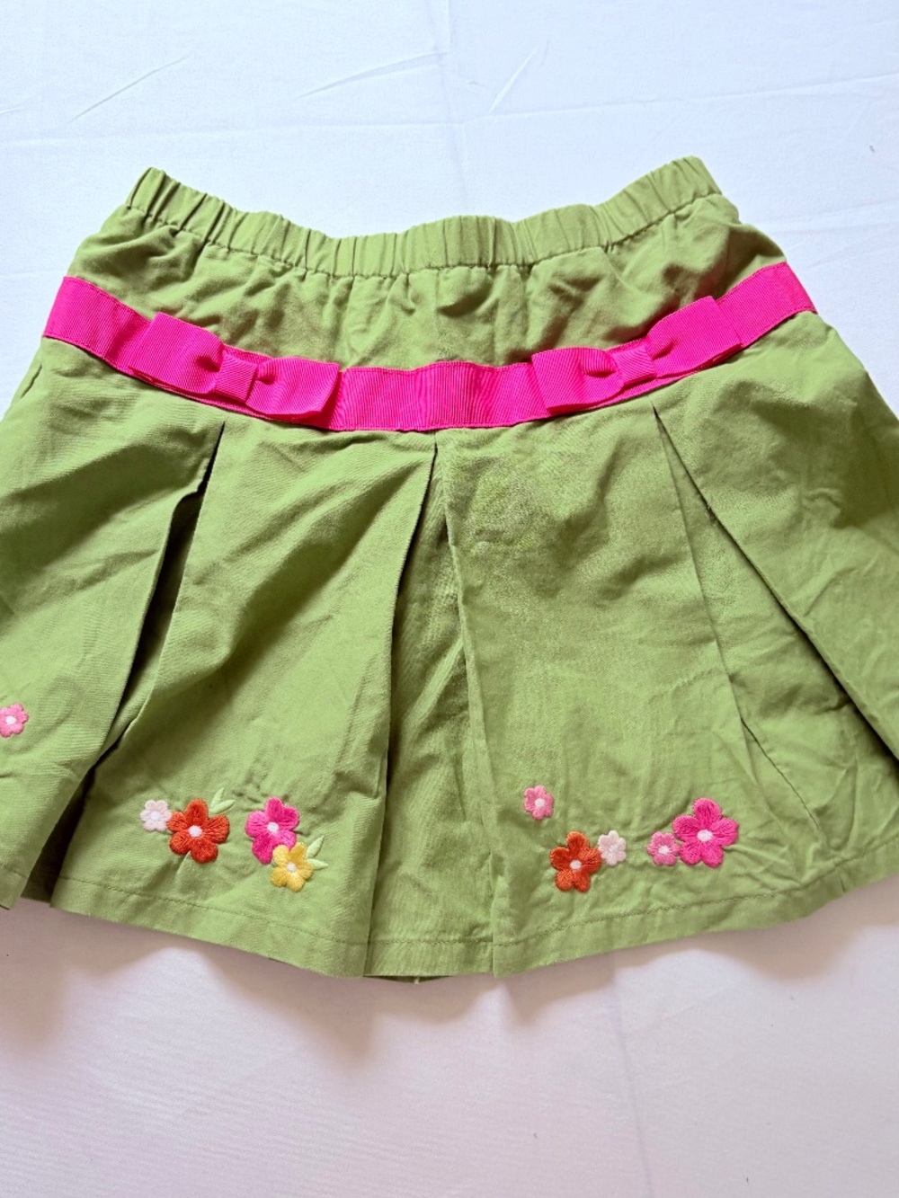 Gymboree Flower Bow Pleated Skort Green w Pink & Yellow Flowers - Girl's 5